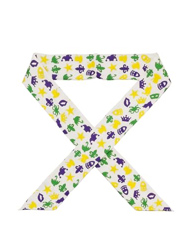 Lastclream Long Mardi Gras Ribbon Scarves for Women Jacquard Weave Retro Twill Satin Scarf for Hair 50 (Mardi Gras - White)