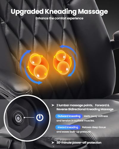 Image of Big and Tall Office Chair with 3D Kneading Massage Lumbar Support, Office Chairs for Back Pain Relief, Ergonomic Comfort 130 Reclining Desk Chairs Managerial Chairs for Heavy People