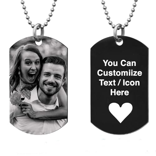 Laser Engraved Photo Pendant/Custom Full Color Printing Personalized Love Note Message Stainless Steel Ball Chain Necklace 24