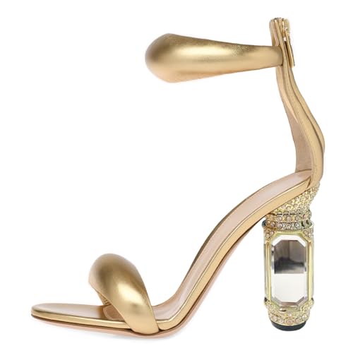 FSJ Women Cute One Strap Heeled Sandals Open Toe Rhinestones Chunky High Heels Back Zipper Summer Party Wedding Evening Dress Pump Shoes Size 4-16 US2