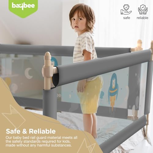 Image of BAYBEE Bed Rail Safety Guard for Kids | Bed Railing for Baby Safety Fence with 7 Level Height Adjustable & Portable Bed Side Protector from Baby Falling Guard (6FtX5FtX6Ft, 3 Sides, Grey)