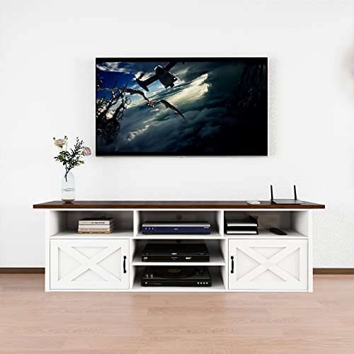 HIUU White TV Stand with Doors,Wood TV Stand with Storage,78inch