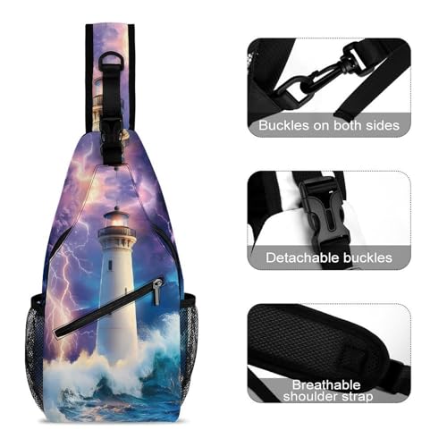 Stormy Lighthouse Crossbody Sling Backpack Casual Chest Bag Fanny Pack for Women Men Travel Hiking3