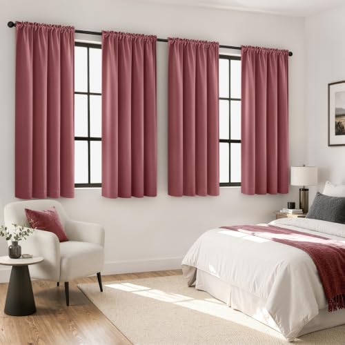 Image of MIULEE Dusty Rose Blackout Curtains 54 Inch Length for Bedroom 4 Panels | Solid Light Blocking Drapes, Room Thermal Insulation, Privacy Window Treatment Curtains,Top and Bottom Rod Pocket