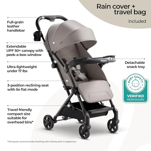 Image of Mompush Lithe V2 Lightweight Travel Stroller Snack Tray Included, Khaki