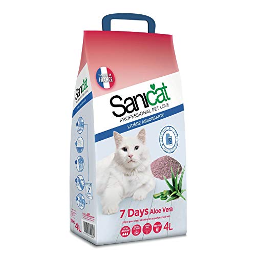 Sanicat Litière Absorbantes Minérale pour Chats Aloé Vera 4L (Lot de 4)