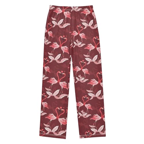 Flamingo with Love Flowers Boys Long Pants Soft Trousers Elastic Waist Kids Lounge Bottoms with Pockets S-XL