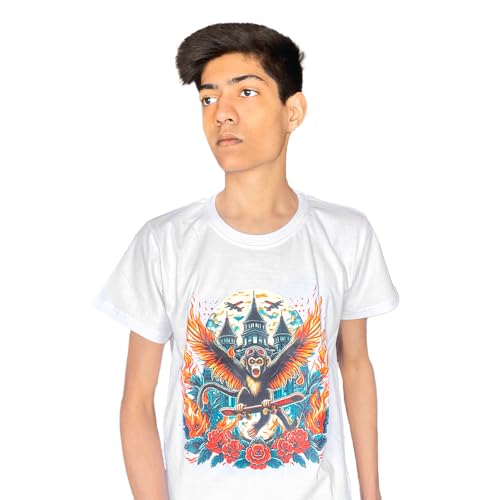 Image of White Printed T-Shirt for Men Pure Cotton Round Neck Half Sleeves Regular Fit