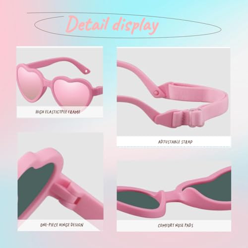 Baby Heart Polarized Sunglasses with Strap Adjustable for Toddler Girls Boys Age 0-24 Months UV4003