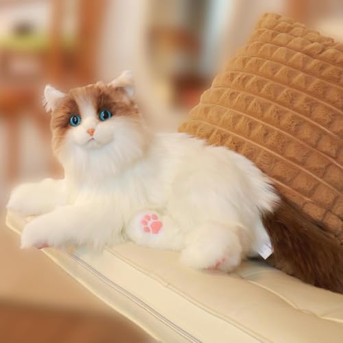 Chongker Interactive Companion Robot Cat Pets, Handmade Stuffed Animals Cat Plush with Voice Response, Realistic Heartbeat and Purring, Gifts for Parents, Seniors, Elderly(Ragdoll cat)