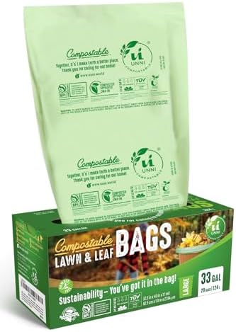 Amazon.com: UNNI Compostable Lawn & Leaf Bags, 30-33 Gallon / 124 Liter ...