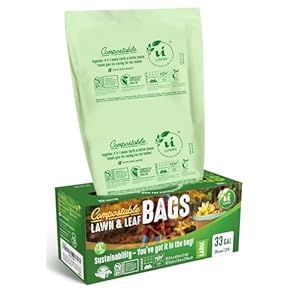 UNNI Compostable Lawn & Leaf Liner Bags, 30-33 Gallon, 124 Liter, 1.1 Mil Extra Thick, 20 Count, Yard Waste & Food Scraps Disposal, ASTM D6400, BPI, CMA & OK compost HOME Certified, San Francisco