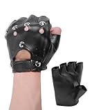 UNLRAE 2PCS Fingerless Gloves,Car Accessories Black Leather Biker Gloves,Breathable Adjustable Retro Fingerless Motorcycle Glove,Suitable for Men and Women for Daily Use,Driving and Travel