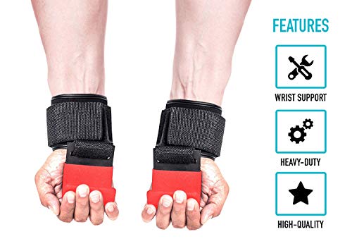 Weight Lifting Hooks for Strength Training Lifting Straps for Pull ups Deadlift Straps for Power Lifting Weightlifting Grips & Workout Straps for Weightlifting Gym Gloves for Men & Women (Red) - Thumbnail 2