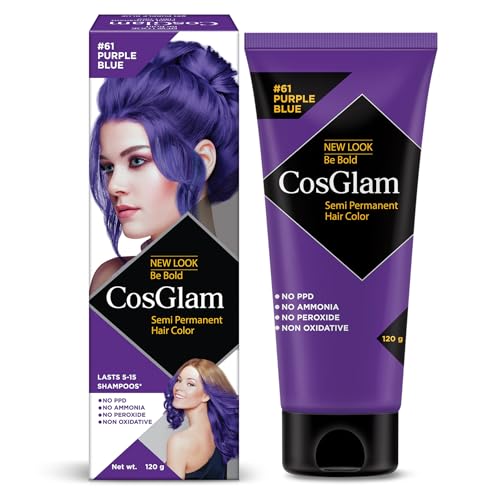 Image of Cosglam Semi Permanent Hair Color for Women & Men - Model #61 Purple Blue (120 g) | Vegan Hair Dye with Conditioner | No Ammonia, No Peroxide, Non-Oxidative | Glossy Finish