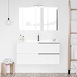 mobile bagno sospeso rovere ikea Colore: bianco Alaska Mobile Bagno sospeso 100 cm Bianco in Legno MDF, 2 cassetti Chiusura Soft-Close, lavabo e Specchio LED, Serie Victoria