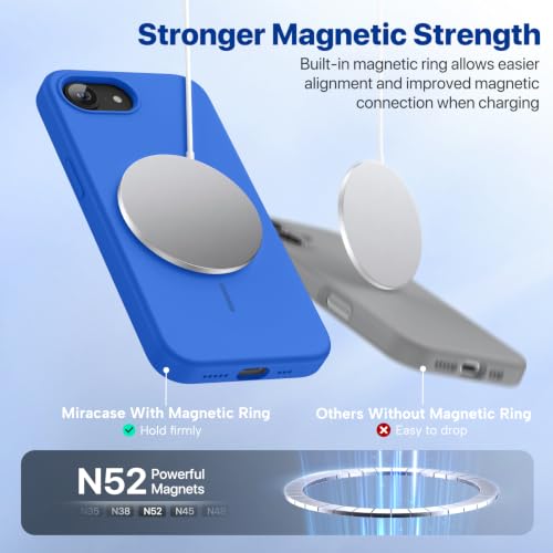 Image of Miracase Magnetic for iPhone 17e Case & iPhone 16e Case, [Soft Anti-Scratch Microfiber Lining], Compatible with MagSafe, Silicone Shockproof Protection Phone Case for iPhone 17e /16e, Blue