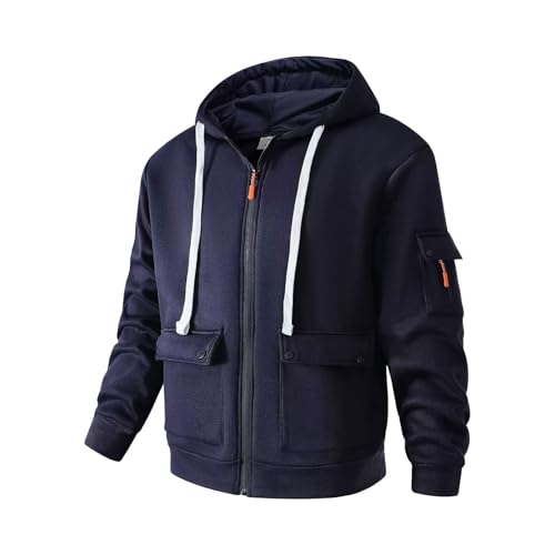 Mans Hoodie Full Zip Up Drawstring Hooded Jacket Drop Shoulder Casual Fall Winter Sweatshirts with Pocket2