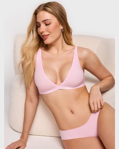 Image of INLYRIC Women's Inbarely Soft Plunge Bralette - Deep V Unlined Triangle No Padding No Underwire Sexy Comfort Sleep Bra