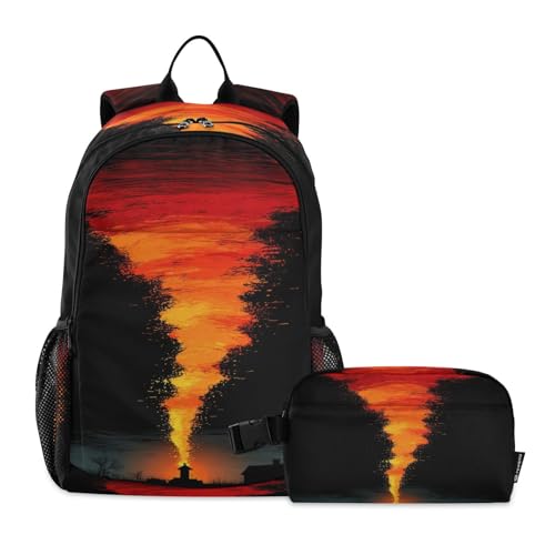 Kids Backpack Red Flame Tornado School Bookbag with Lunch Bag for Boys Girls Preschool Kindergarten Elementary Laptop Daypack