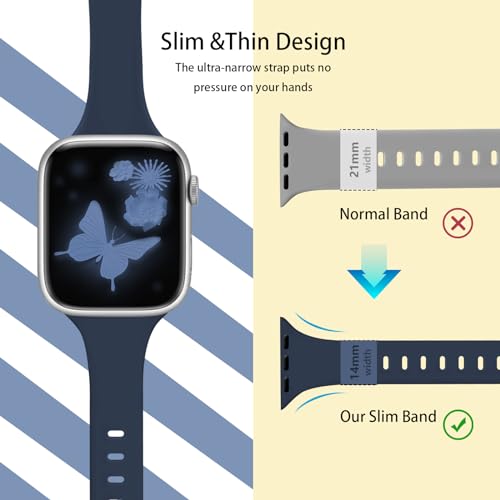 Image of Slim Band Compatible with Apple Watch Bands 38mm 40mm 41mm 42mm 44mm 45mm 46mm 49mm for Women Men,Soft Thin Narrow Silicone Sport Strap Wristbands for iWatch Series 11 10 9 8 7 6 5 4 3 2 1 SE Ultra Navy Blue