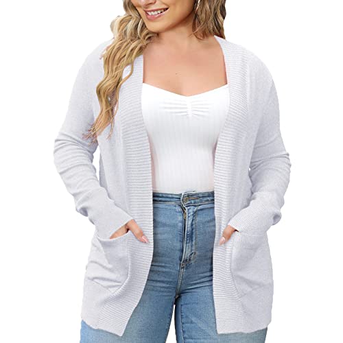 Image of VOIANLIMO Women's Cardigan with Pockets Open Front Long Sleeve Knit Plus Size Cardigans Sweater for Women, 0X-4X