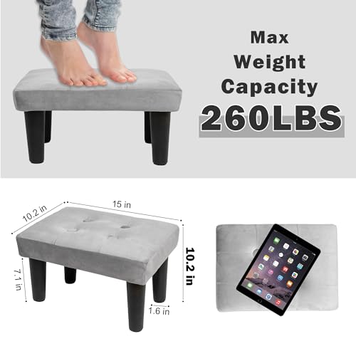 Image of CAROLMADE Ottoman Foot Rest, Velvet Small Ottoman Foot Stool with Legs Modern Footstool Ottomans for Living Room Entryway Office (Velvet-Grey)