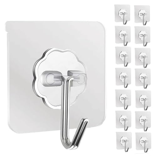 Image of Hooks for Wall Heavy Items, Set of 15, 10KG Capacity, Hook for Wall Hanging Without Drill, Heavy Duty Waterproof Adhesive Hooks for Bathroom, Kitchen & Home Storage