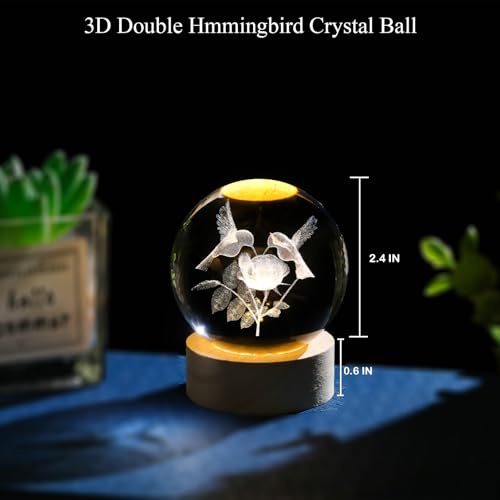 Image of Arikyrist 3D Crystal Hummingbird Figurines Decorative Balls Night Light, Crystal Humming Birds Figurines Gifts for Bird Lovers, 3D Laser Engraved Glass Sphere Decor for Home Office.