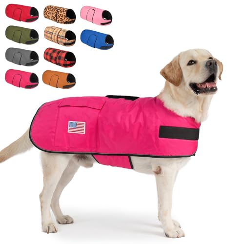 Image of BEAUTYZOO Dog Winter Coat for X-Large Dogs, Waterproof Canvas Jackets | Warm Fleece Great Dane Sweater, Reflective Cold Weather Coats, Windproof Blanket Clothes for Female Male Doggie, Rose XL