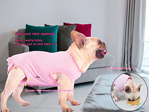 Image of Dog Recovery Suit Pink Female Spay Surgical Large Shirt, Male Surgery Recovery Suit,Pink-White Striped XL