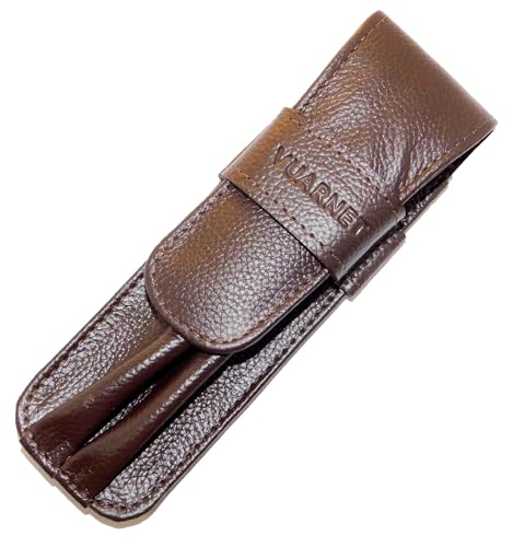 Estojo p/Caneta Vuarnet-p/2 Peças Marrom Escuro Couro Legítimo