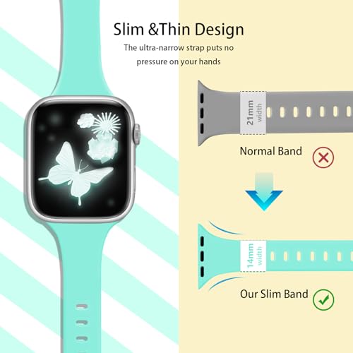 Image of Slim Band Compatible with Apple Watch Bands 38mm 40mm 41mm 42mm 44mm 45mm 46mm 49mm for Women Men,Soft Thin Narrow Silicone Sport Strap Wristbands for iWatch Series 11 10 9 8 7 6 5 4 3 2 1 SE Ultra Tiff Blue
