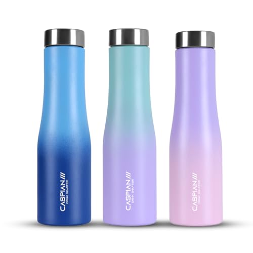 Image of CASPIAN / / / Aqua ISI Certified Stainless Steel Water Bottle 1ltr. (Multicolor, 1 Litre, Set of 3) |Leak Proof Thunder for Fridge Home Office Travel School Kids Boys Girls Adults Sports Gym |BPA Free
