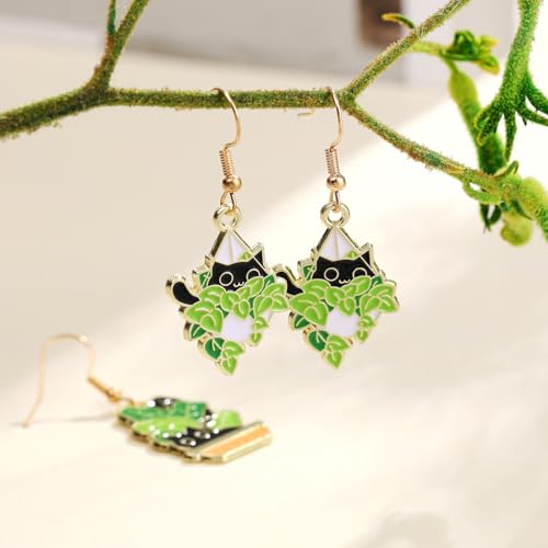Cute Cat Earrings for Women Flower Dangle Earrings for Cat Lover Jewelry Gifts (black)4