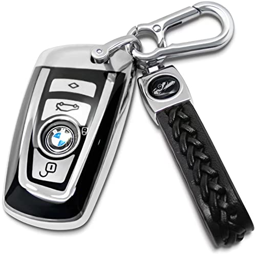 Creativity Suitable For BMW key fob cover. Advanced soft TPU key box is compatible with X1 X3 X4 X5 X6 1 2 4 5 6 7 M3 M5 M6 GT3 GT5 G30 F10 F15 F16 F20 key (Type A Silver Key Case + key chain set)