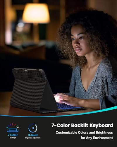 Image of typecase Folio Keyboard Case for iPad A16 (11th) & iPad 10th Gen 10.9 inch (2022), Magnetic Wireless Detachable Keyboard, 7-Color Premium Backlight, Thin & Light, Pencil Holder-Carbon Black