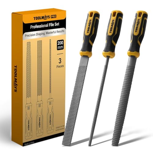 TOOLMAYS Juego de 3 limas para madera, 200 mm, incluye escofina plana, escofina media redonda y redonda, limas de madera para carpintería