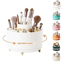 360° Drehbar Make up Organizer, Pinselhalter Kosmetik Aufbewahrung mit 5 Fächern, Aesthetic Schminktisch Organizers für Zimmer Decor Frisiertisch, Schlafzimmer,Badezimmer Organisation (Weiß)