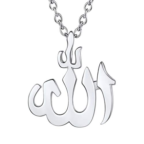 PROSTEEL Stainless Steel Allah Necklace, Muslim Islamic Jewelry,Crescent Moon,Eid,Arabic Necklace,Gold/Silver Tone, Come with Box