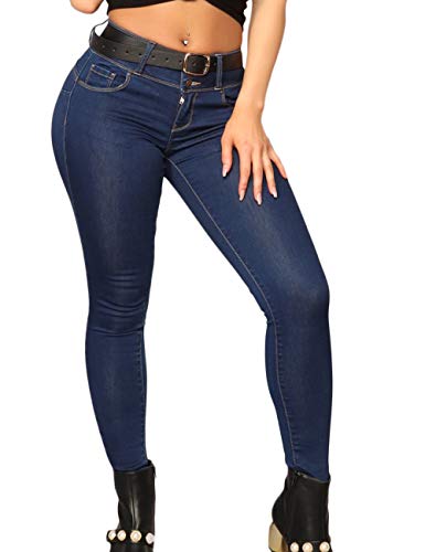 SOMTHRON Women's Slim Solid Midi Rise Stretchy Pencil Pants Denim Skinny Jeans