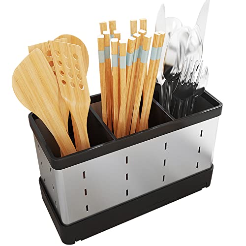 Besteck abtropfbehälter Edelstahl für Wand und Arbeitsplatte mit Haken zum Aufhängen von Utensilien und Entwässerungsbereich besteckabtropfkorb abtropfgestell besteck Cover