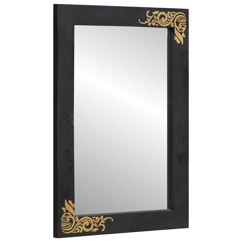 Rechteckiger Wandspiegel 70x50x2,5 cm Schwarz Silber | Mangoholzrahmen, Hochwertiges Glas, Modernes Design, Pflegeleicht mit Feuchttuch