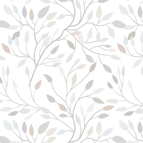 Yomshi Papel pintado autoadhesivo blanco de hojas de colores 41 x 300 cm para muebles, vinilo resistente al agua, papel pintado decorativo para salón, dormitorio, cocina