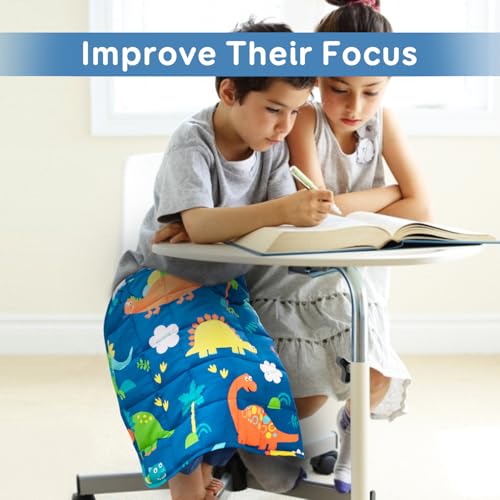 Sivio Weighted Lap Pad 3lbs, Cotton Weighted Blanket Sensory Weighted Lap Blanket Indoor Outdoor, 20 x 30 Inch, Blue Dinosaur