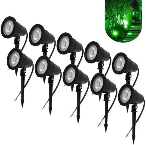 Kit 10 Luminária Espeto Jardim Cob Led 7w Prova Dágua (Verde)