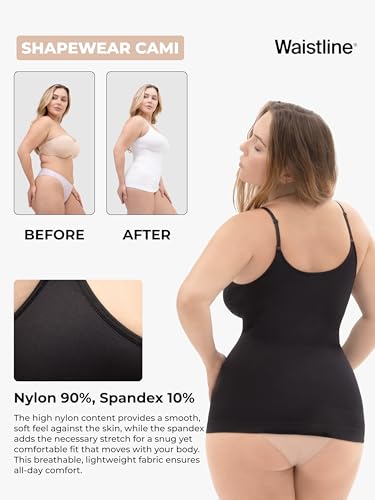 WAISTLINE Women's Compression Tank Top with Adjustable Thin Straps - Shapewear Cami for Tummy Control - Body Shaper Camisole