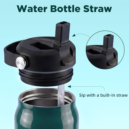 Image of 32 oz Insulated Water Bottle with Straw, Leakproof Stainless Steel Bottle with Handle, Non-Slip Silicone Sleeve, Internal Markings, Dishwasher Safe for Travel, Gym, Sports,Deep Teal