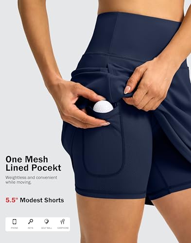 SANTINY 18\" Skorts for Women 3 Pockets High Waist Long Athletic Tennis Skirt Golf Skort for Casual Summer Travel (Navy_XL)