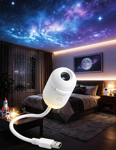 TSWCBYYLB 2-in-1 Starry Night Light Galaxy Projector with 360 Degree Adjustable HD Milky Way Films and USB Power for Bedroom Ceiling (12 Films)
